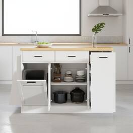 Forest'nSky - 5-in-1 Kitchen Island Cart with Storage Cabinet, Trash Holder & Spice Rack - White