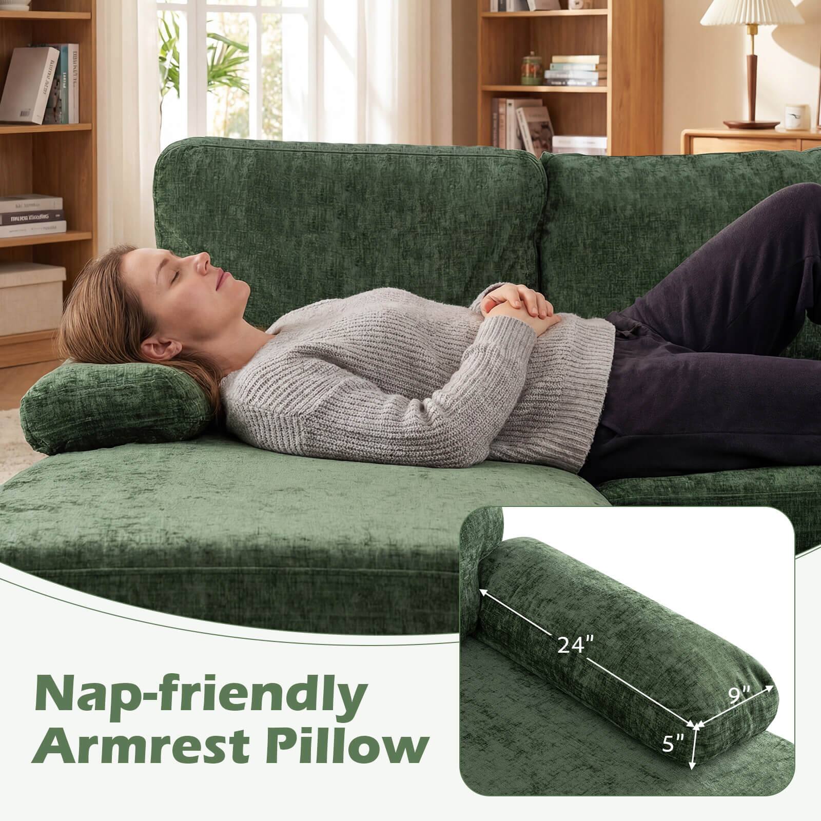 Nap-friendly Armrest Pillow  
24" x 5" x 9"