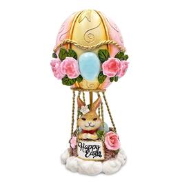 OrnamentallyYou - Springtime Voyage Easter Bunny Hot Air Balloon Figurine, 7" Charming Holiday Decor - Multicolored