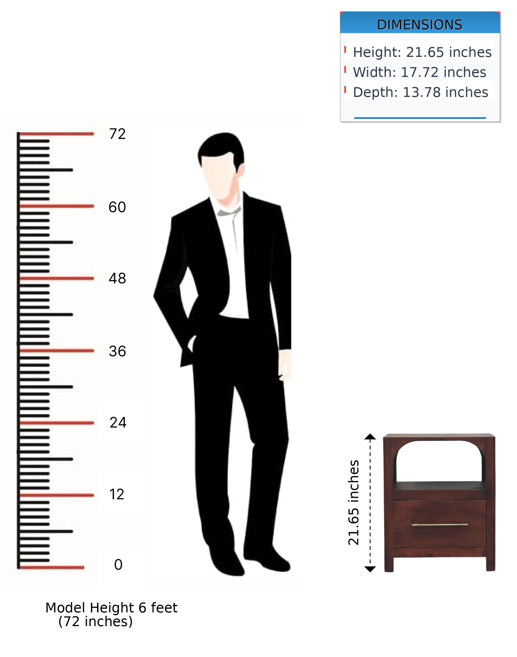 DIMENSIONS  
Height: 21.65 inches  
Width: 17.72 inches  
Depth: 13.78 inches  

Model Height 6 feet (72 inches)
