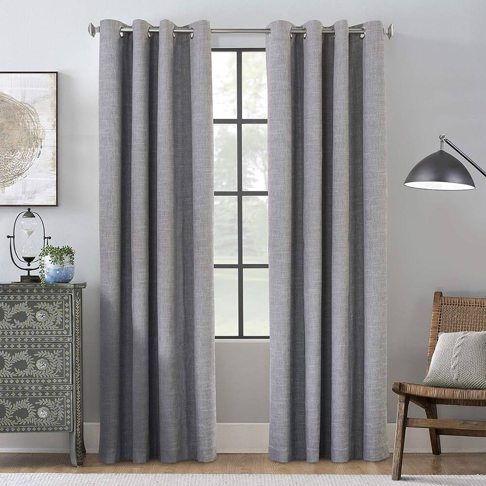 Angle. Commonwealth Home Fashions - ThermaPlus Maya Blackout Insulated Window Curtain 52" x 63" Grey - Grey.