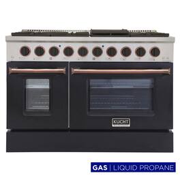 Kucht - 48 in. 6.7 cu. ft. Propane Gas Range with Sealed Burners and Two Ovens - One Convection in Black with Rose Gold Accents - Black & Rose Gold