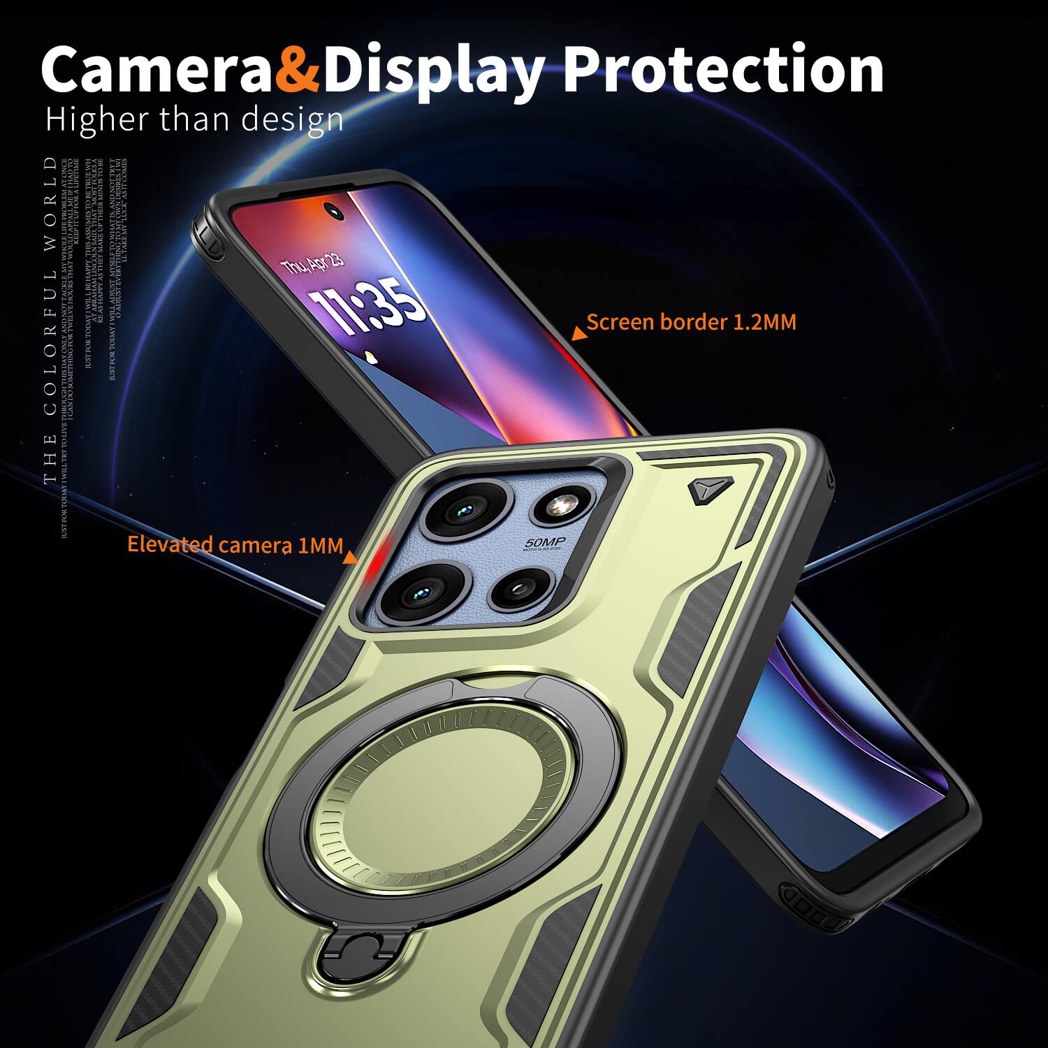 Camera & Display Protection  
Higher than design  

Screen border 1.2MM  
Elevated camera 1MM
