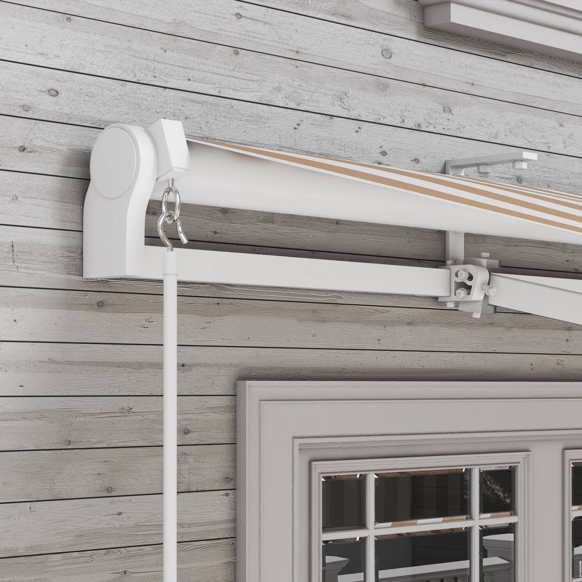 Alt View 7. Outsunny - 13' x 8' Retractable Awning, Patio Awnings, Sunshade Shelter w/ Manual Crank Handle, UV & Water-Resistant Fabric - Beige Stripes.