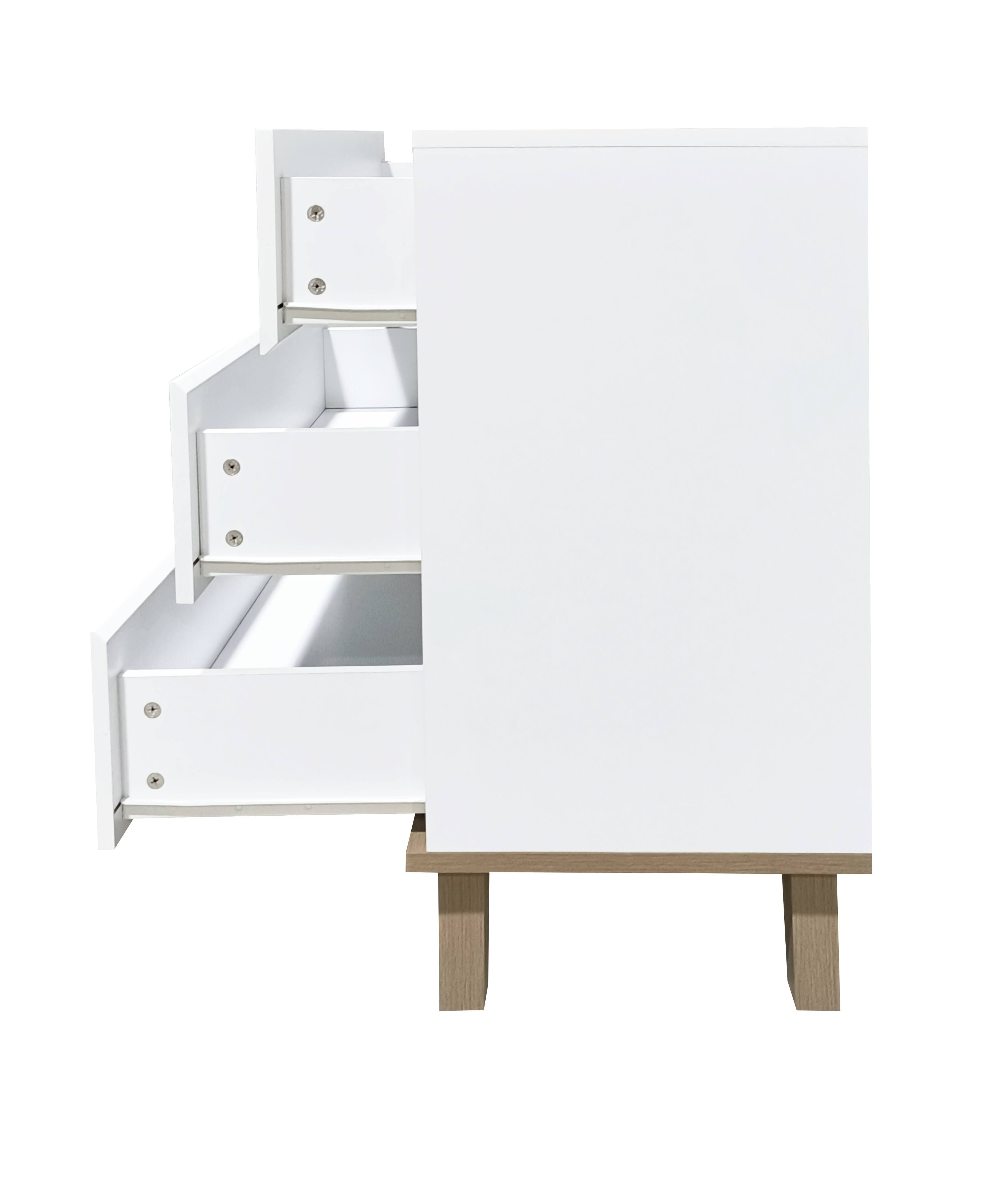 Alt View 2. Loheer - Loheer 3 Drawer White Dresser, Handle-Free Modern Storage Chest with Solid Wood Legs for Bedroom, Minimalist Cabinet - White.
