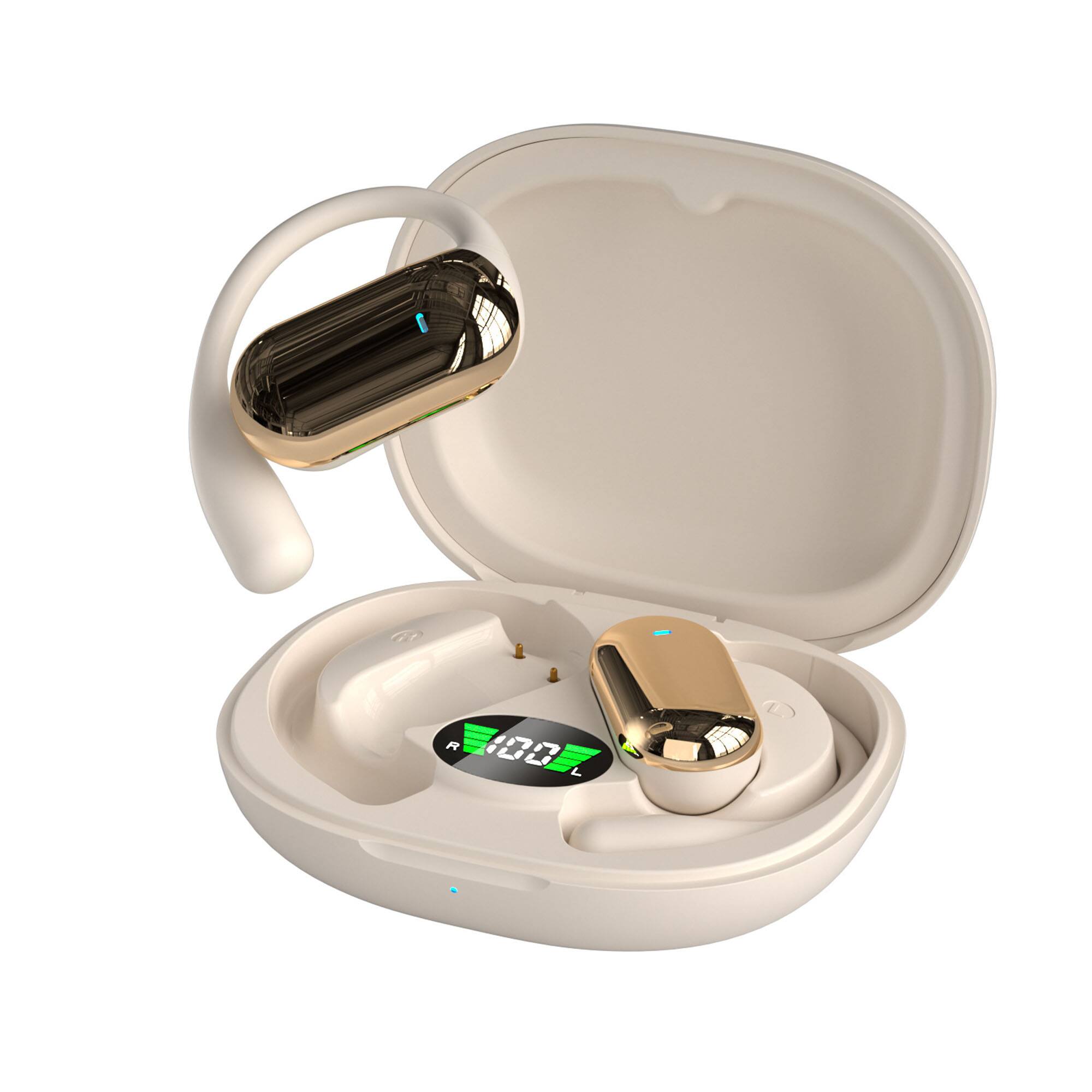 Front. YONWAY - Long Battery Life Open-Ear Bluetooth Earbuds with AI Translation, Stereo Surround Sound, LED Digital Display for Office.