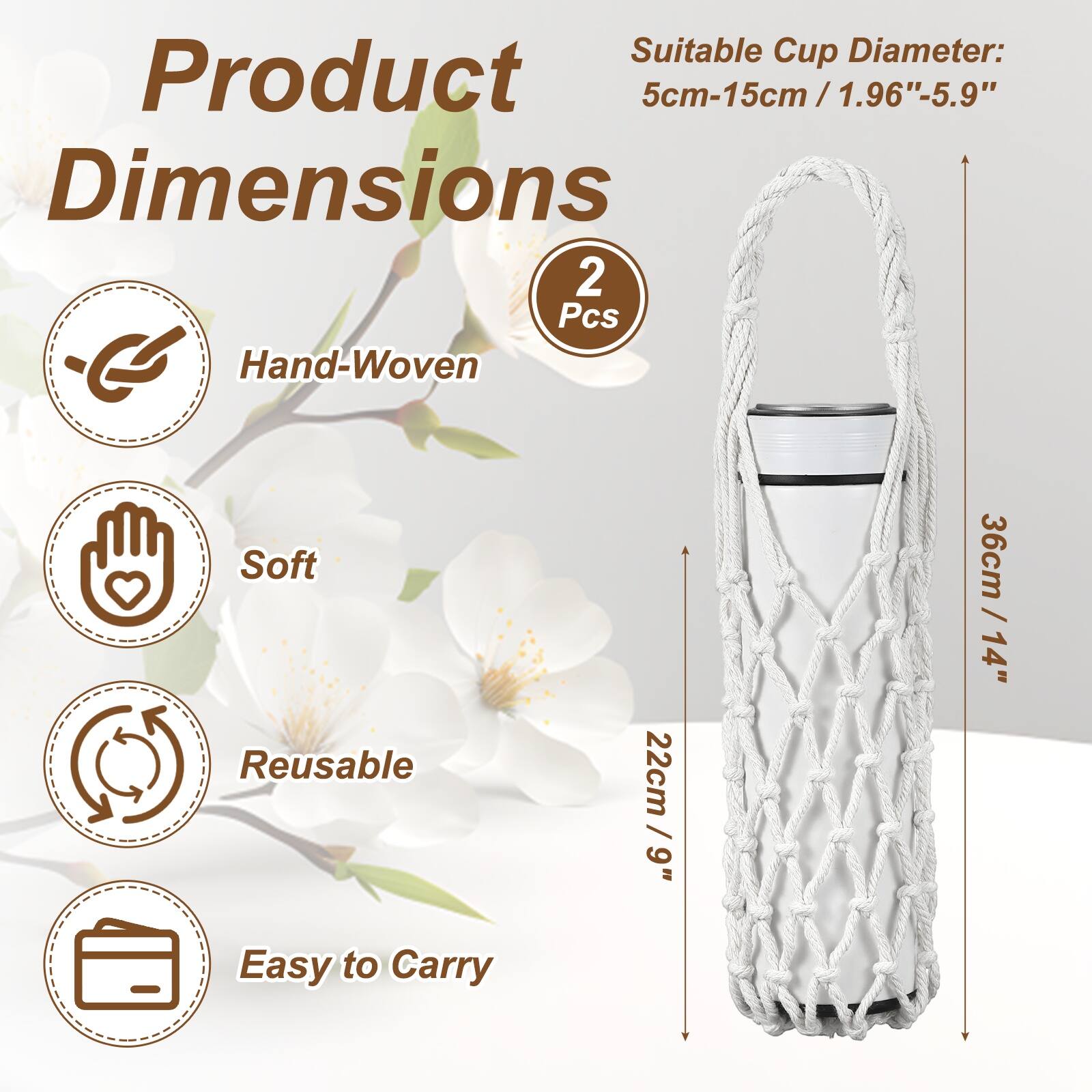 Unique Bargains 2pcs Crochet Water Bottle Carrier Bag, Handwoven Cotton ...