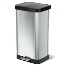 Front. Glad - Glad Step Trash Can, Soft Close Lid Bin with Odor Protection, 20 Gal, Stainless - Stainless.