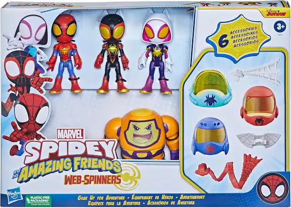 Disney Junior
MARVEL SPIDEY and AMAZING FRIENDS
WEB-SPINNERS
ACCESSORIES
6 ACCESSOIRES
6 ACCESORIOS
6 ACESSÓRIOS
3+
F6693
PLASTIC-FREE PACKAGING
"Except tape and glue"
GEAR UP FOR ADVENTURE
ÉQUIPEMENT DE HÉROS
ABENTEUERSET
EQUIPATE PARA LA AVENTURA
ACCESORIOS DE AVENTURA
Hasbro