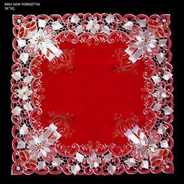 Jiallo - Poinsettia Embroidered Cutwork Square tablecloth, 36 inch Square Table Linen - Red