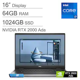 Dell - Precision 7680 16" FHD+ Workstation - Precision 7 - NVIDIA RTX 2000Ada - i7-13850HX - 64GB RAM - 1TB SSD - Win11Pro - Titan Grey