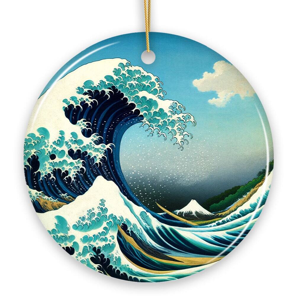 Front. OrnamentallyYou - Hokusai The Great Wave off Kanagawa Ceramic Ornament Famous Painting Souvenir And Decor - Multi-colored.