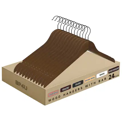 BP4U
WOOD HANGERS WITH BAR
24 PACK
CEDAR WOOD
NATURAL WOOD
BLACK
WALNUT
WHITE
DARK CHERRY
