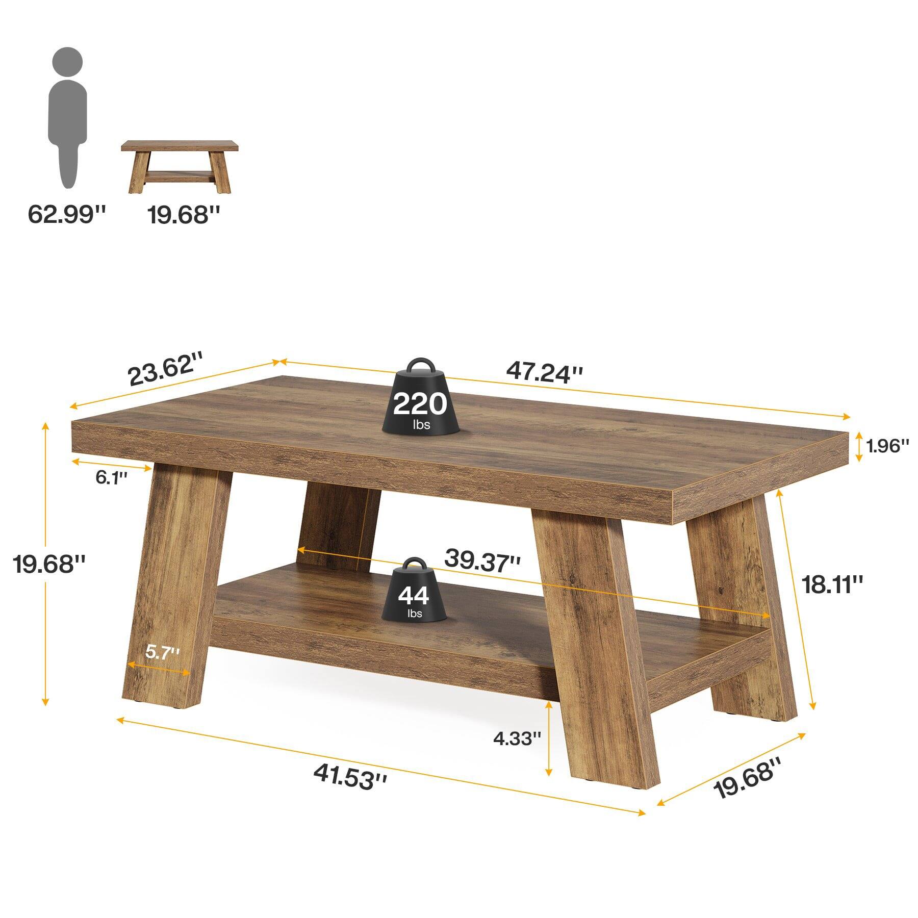 62.99" 19.68" 23.62" 6.1" 220 lbs 47.24" 1.96" 19.68" 39.37" 44 lbs 18.11" 5.7" 41.53" 4.33" 19.68"