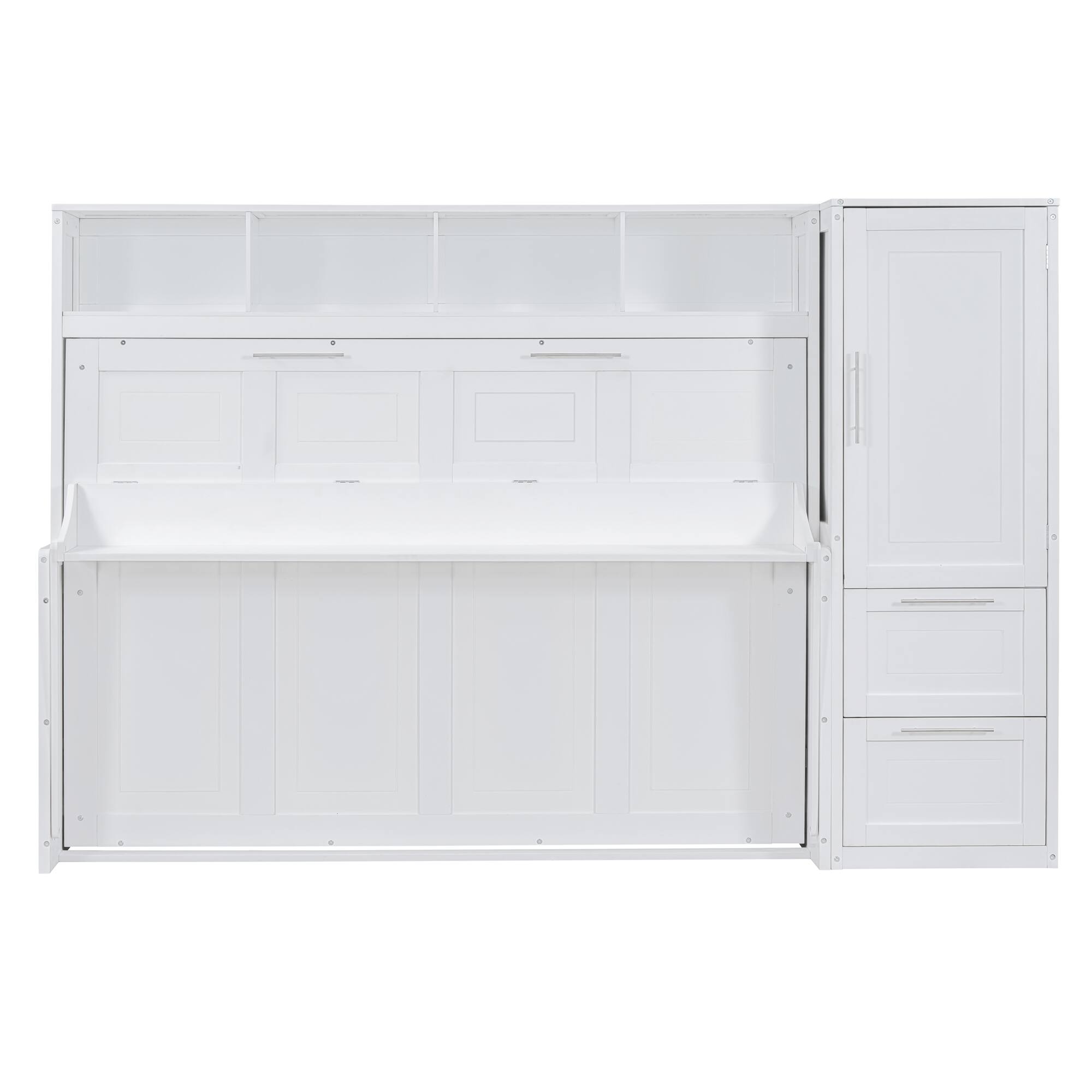 Alt View 2. Tiramisubest - Full Size White Murphy Bed Wall Bed with Closet & Drawers, MDF+LVL, 108x58x72", 292 lbs - White.