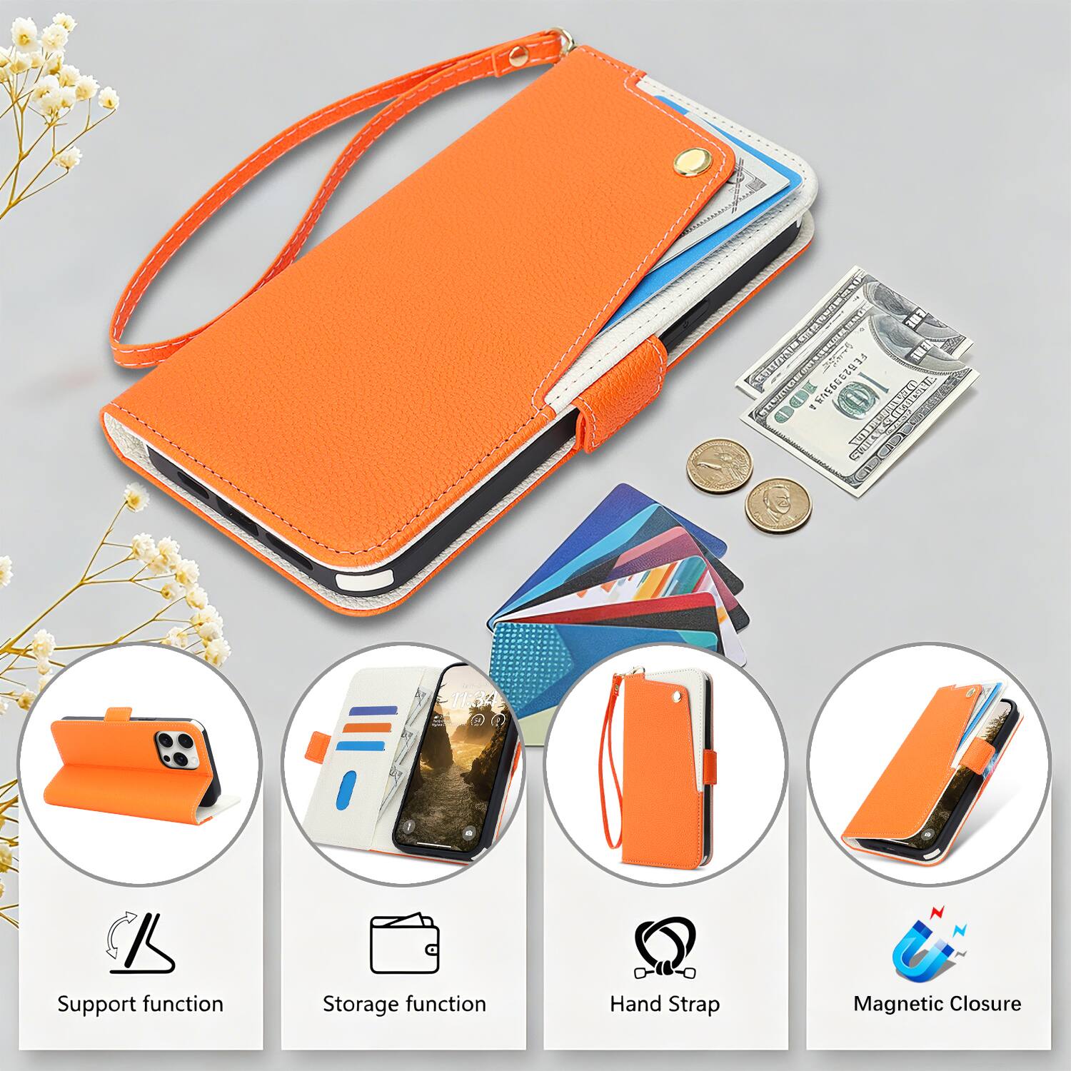 ME . |   SO SCRS S EVEN RT - : POE 1:2 Support function Storage function 0- Hand Strap Magnetic Closure