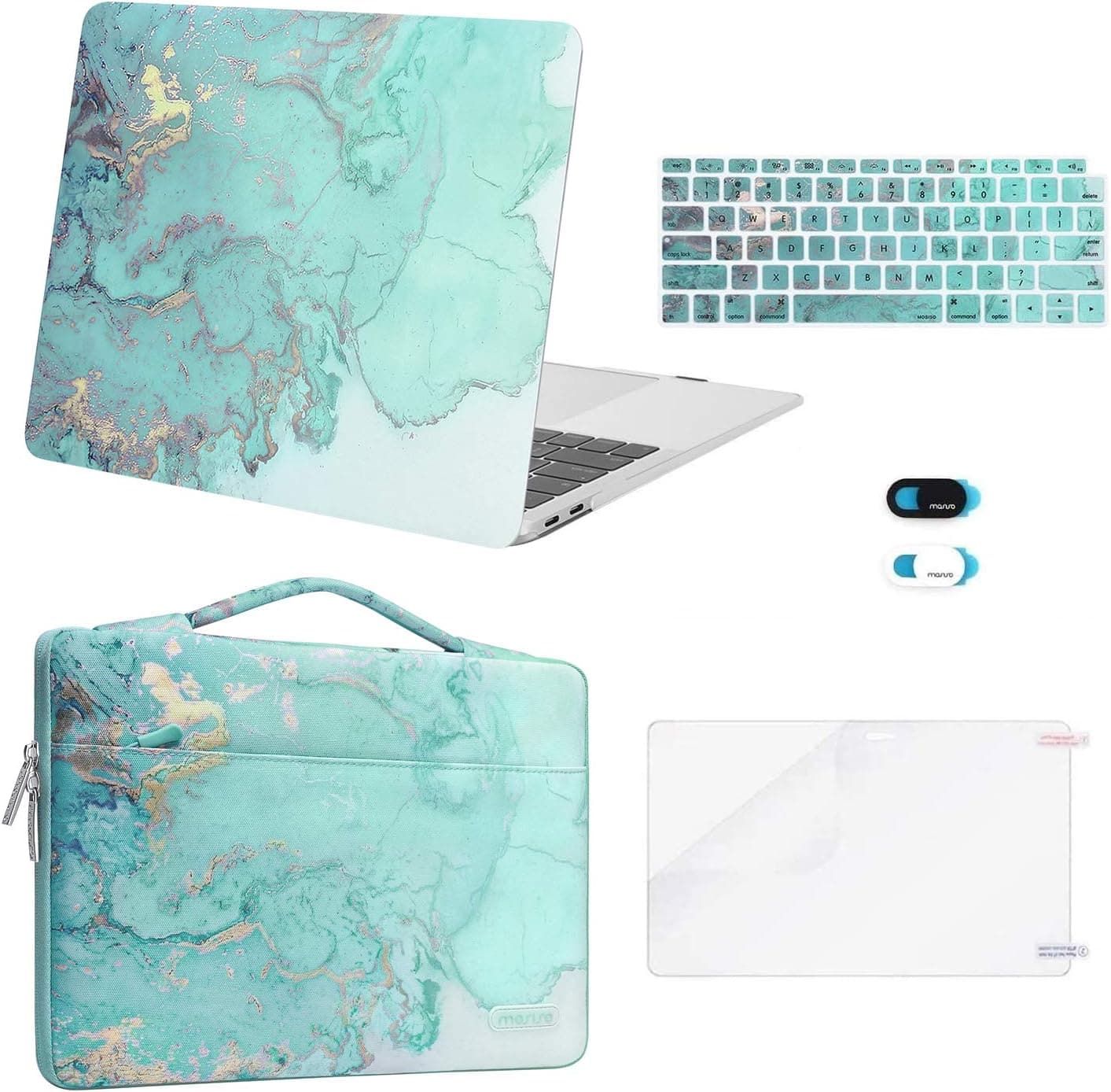 mosiso - 5-in-1 MacBook Air 13 Case and Sleeve Kit A2337/A2179/A1932 - Green Marble