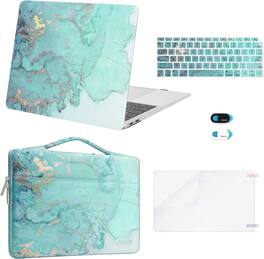 mosiso - 5-in-1 MacBook Air 13 Case and Sleeve Kit A2337/A2179/A1932 - Green Marble