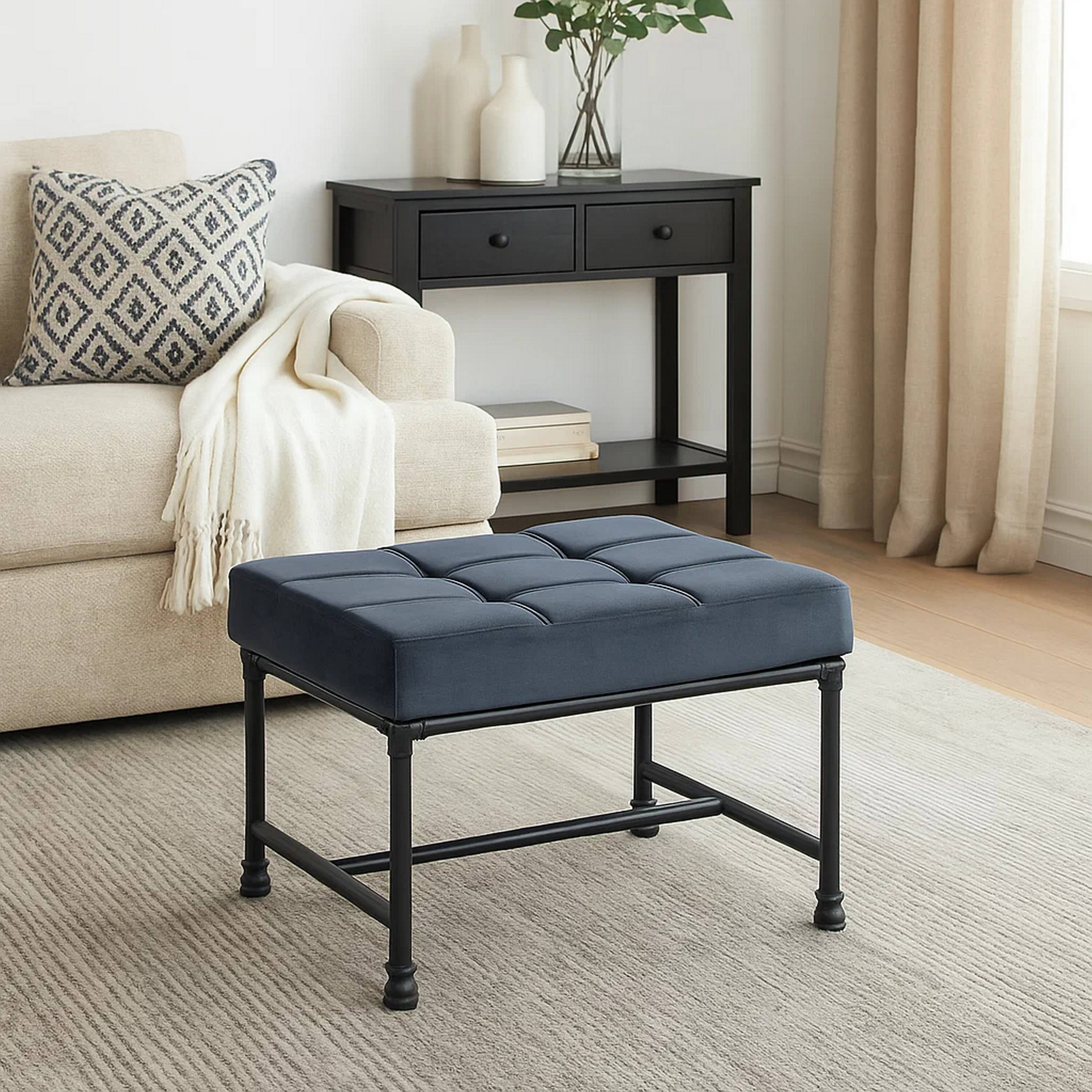 Alt View 6. Manhattan Lane - Ottoman with Tufted Velvet Seat and Metal Frame - Gray.