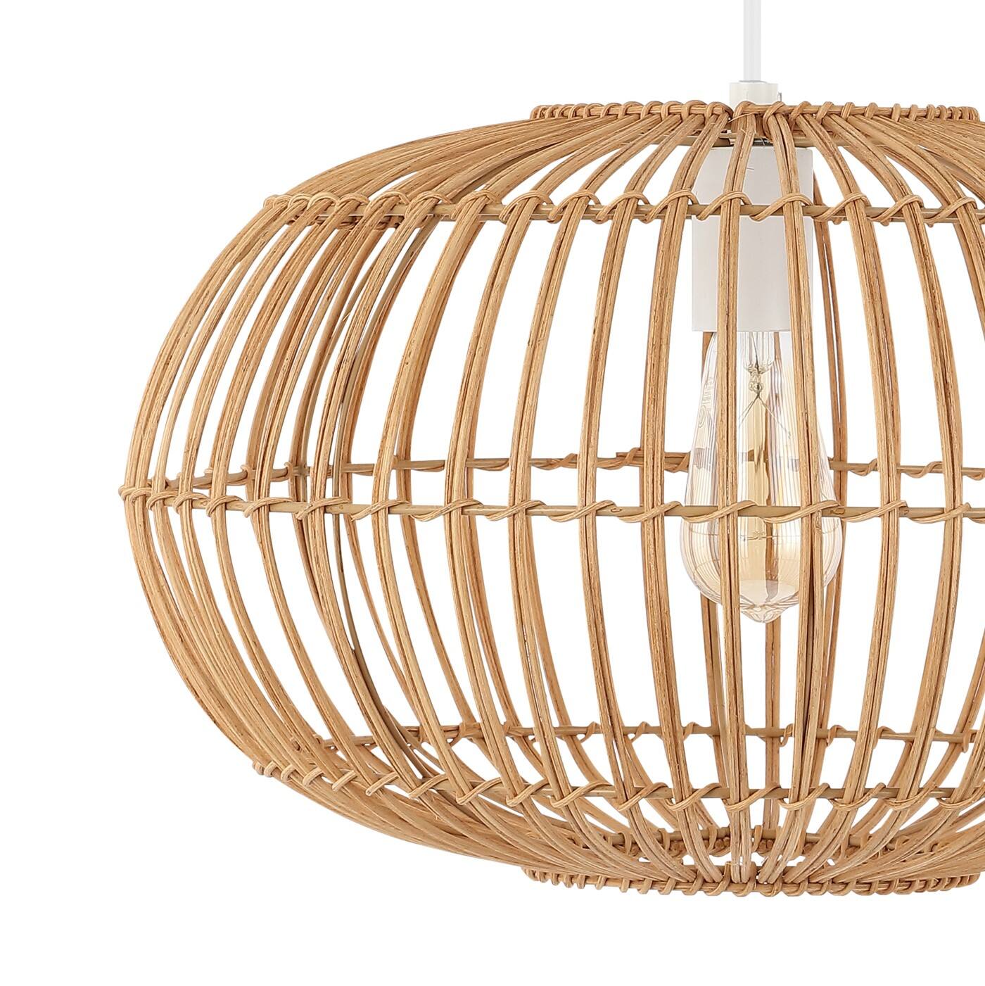 Alt View 4. Jonathan Y - Leo 17.5" 1-Light Farmhouse Coastal Rattan 180" Cord Plug-In or Hardwired LED Pendant, Brown - Brown.