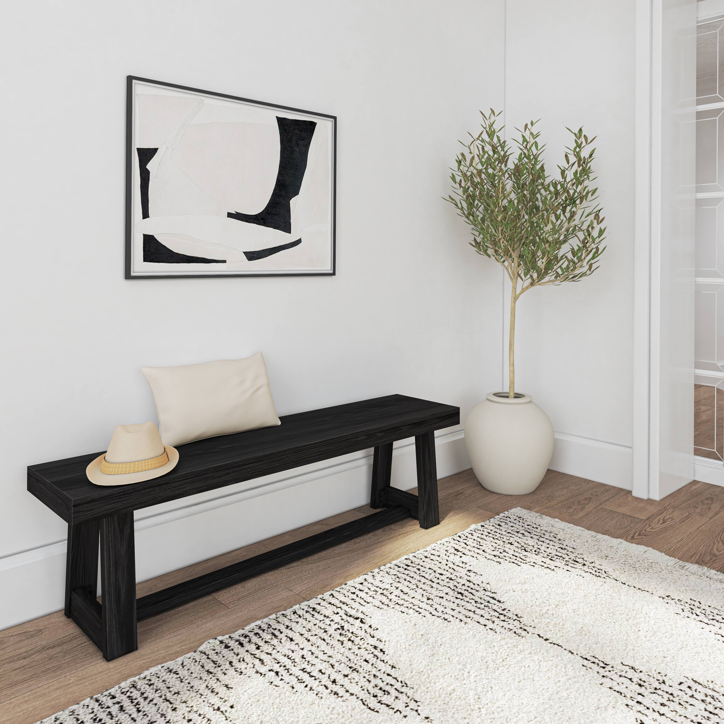 Alt View 4. Plank+Beam - Classic Dining Bench, Black Wirebrush - Black Wirebrush.