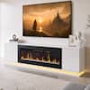Front. Bestier - 70'' Electric Fireplace TV Stand, Fireplace Entertainment Center with Floating LED and Outlets for Living Room TV Stand - White.