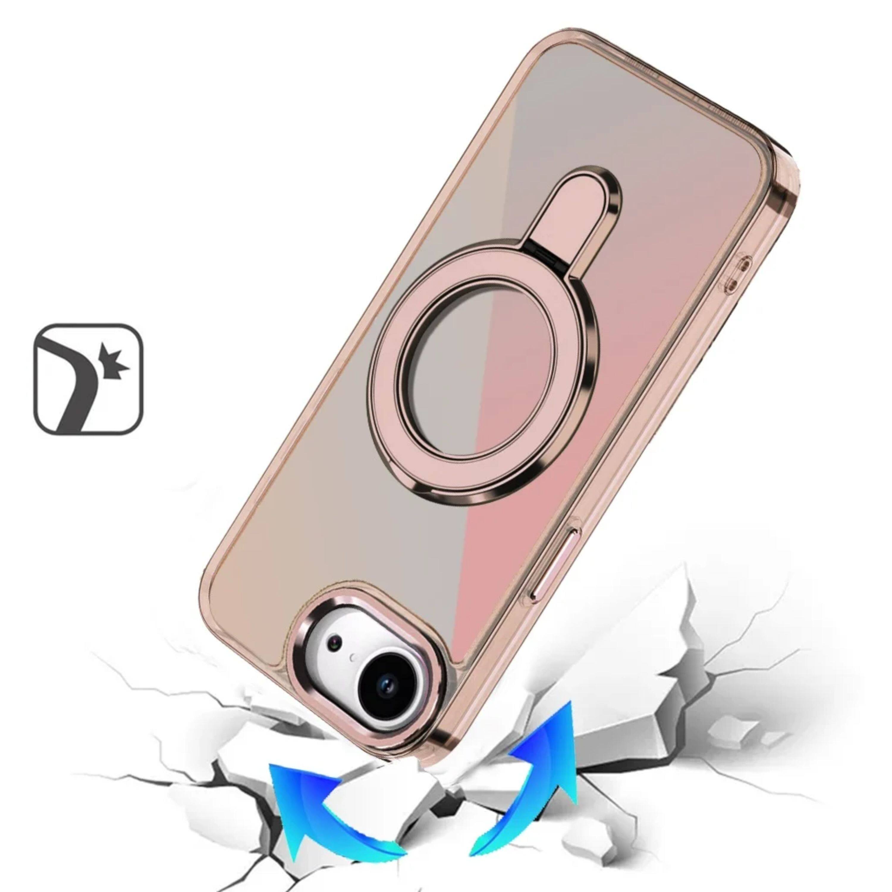 Angle. Kitcheniva - Radiant Chrome Magnetic Circle Stand Phone Case With Tempered Glass For iPhone 16e/17e Desert Titanium - Desert Titanium.