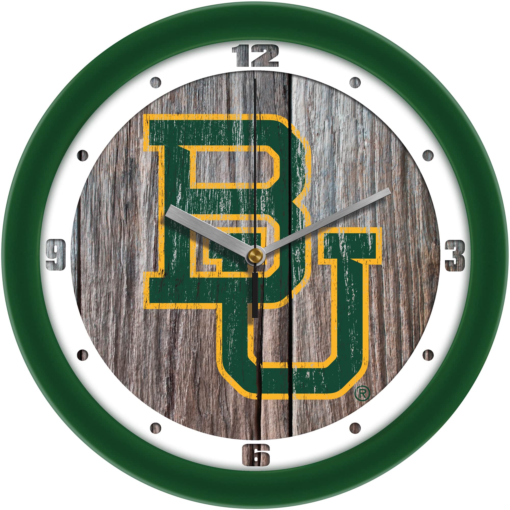MpDirect - Baylor Bears 11.5'' Suntime Premium Glass Face Weathered Wood Wall Clock - Multicolor