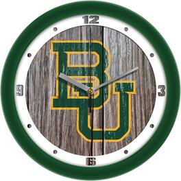 MpDirect - Baylor Bears 11.5'' Suntime Premium Glass Face Weathered Wood Wall Clock - Multicolor