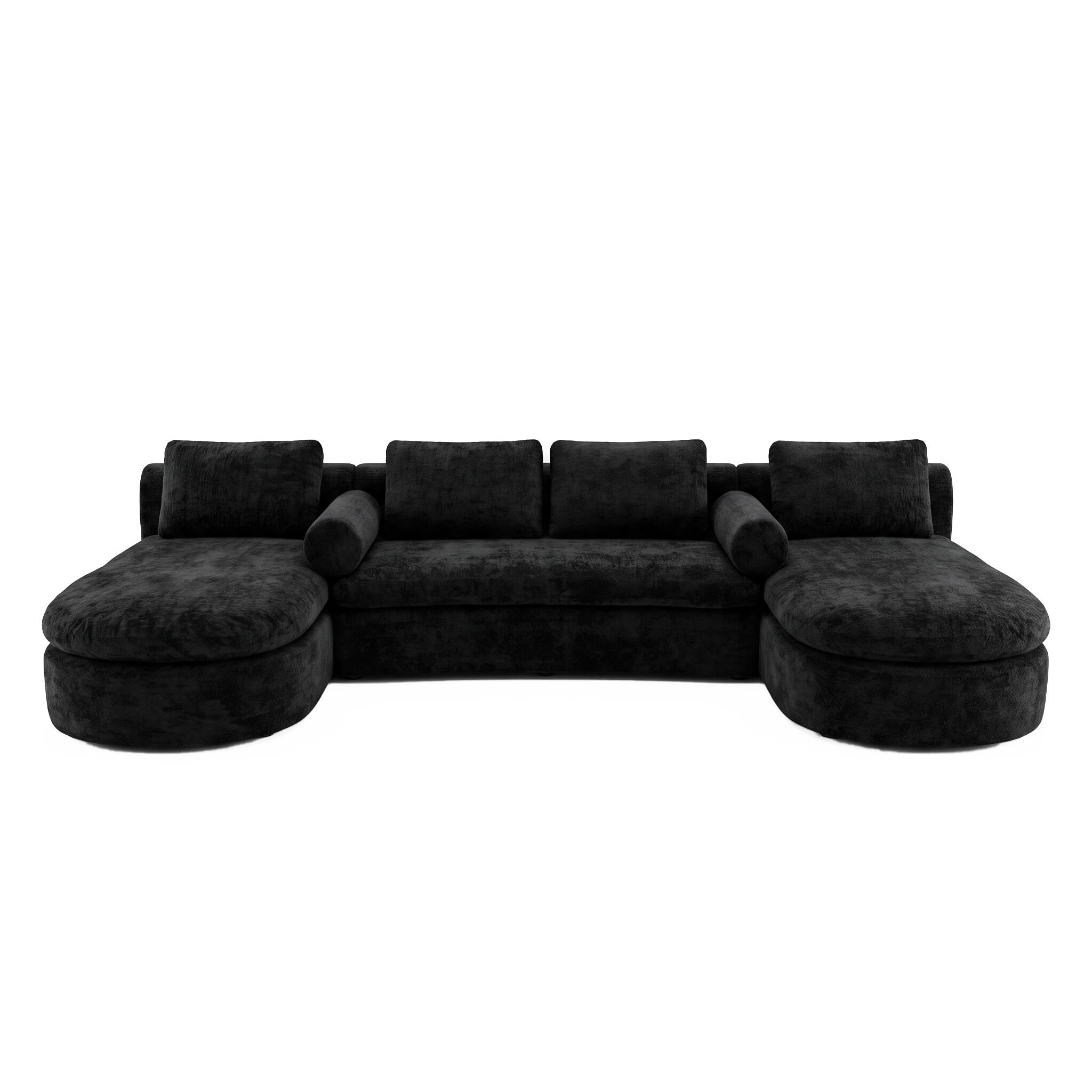 Alt View 10. Famapy - Oversized Modular Sectional Sofa with Double Chaise, 6-Seater Compressed U-Shaped Couch - Black.