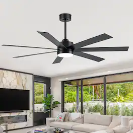 Breezary - 62-Inch Ceiling Fan with LED Light, DC Motor, Reversible Blades, 3 Color Temperatures, Remote Control, Energy-Saving - Black and Walnut