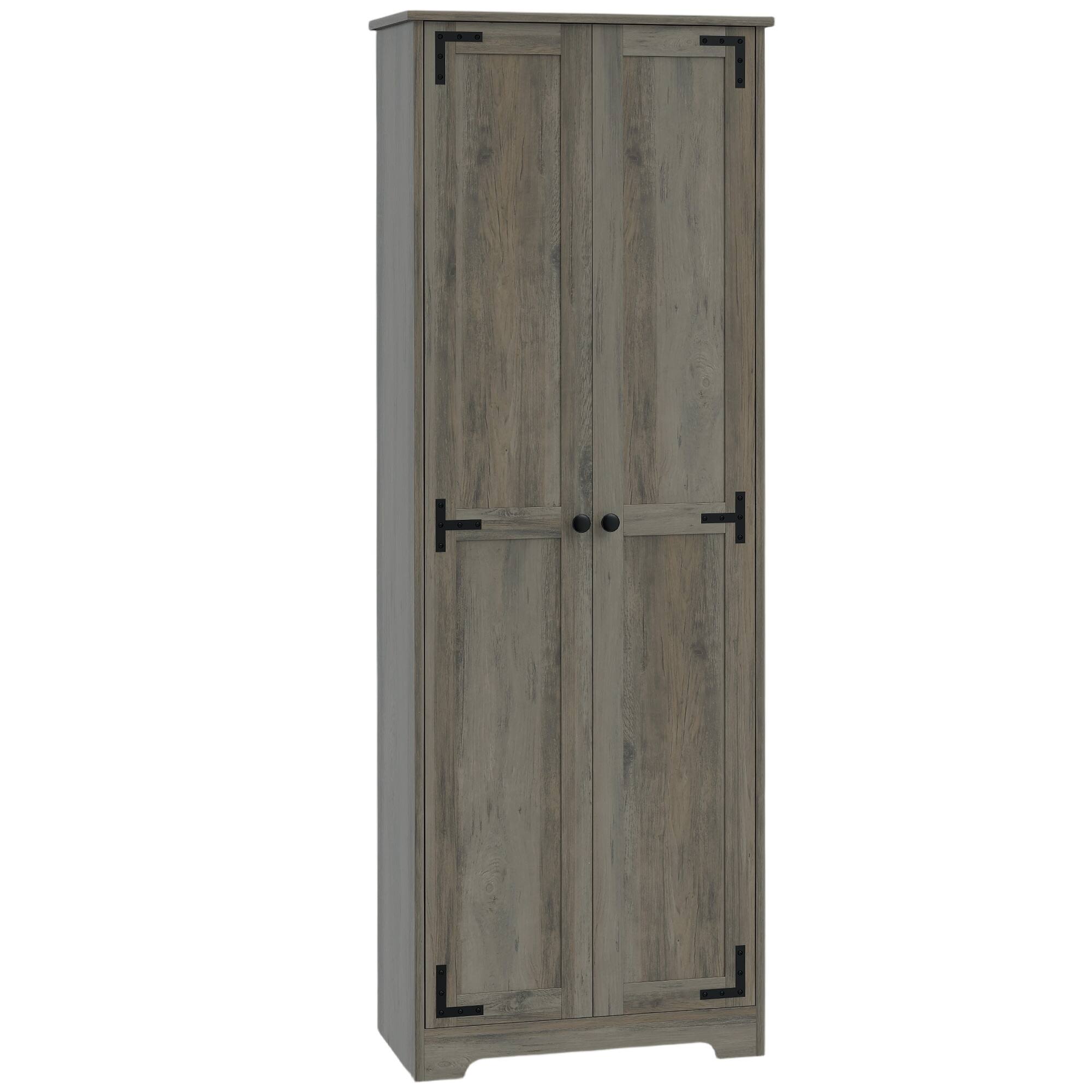 Front. Homcom - 67" Farmhouse Pantry Cabinet, Freestanding Food Pantry Cabinet with Adjustable Shelves - Gray.