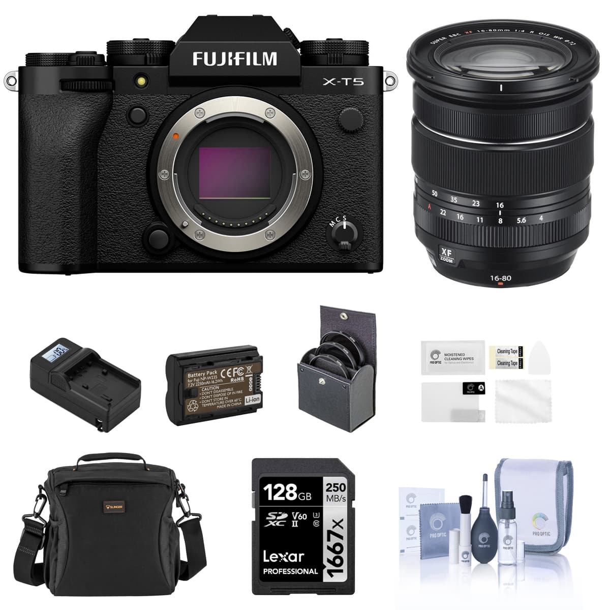Bundle - Fujifilm - X-T5 Mirrorless Camera, Black with XF 16-80mm f/4.0 R OIS WR Lens, 128GB SD Card, Shoulder Bag, Extra Battery, price history on PriceWatchPro