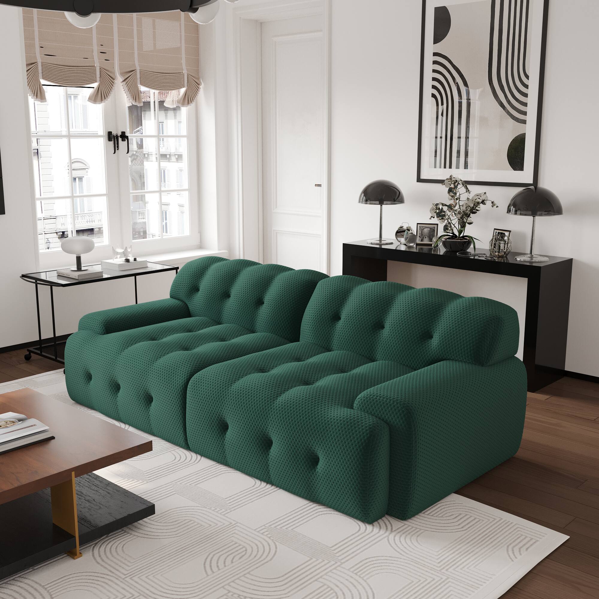 Left. Yardgrace - 102.4in Modular Sectional Couch, 2 Seats Breathable Floor Sofa, Modern Couch, Green - Green.