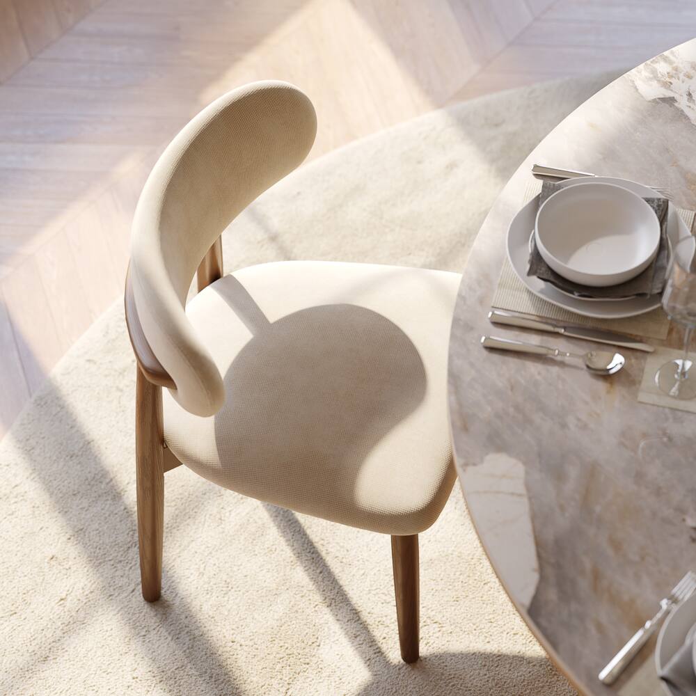 Left. POVISON - Mid-Century Modern Wood Dining Chairs Set of 2（Cotton Linen，Beige & Walnut） - Beige & Walnut.