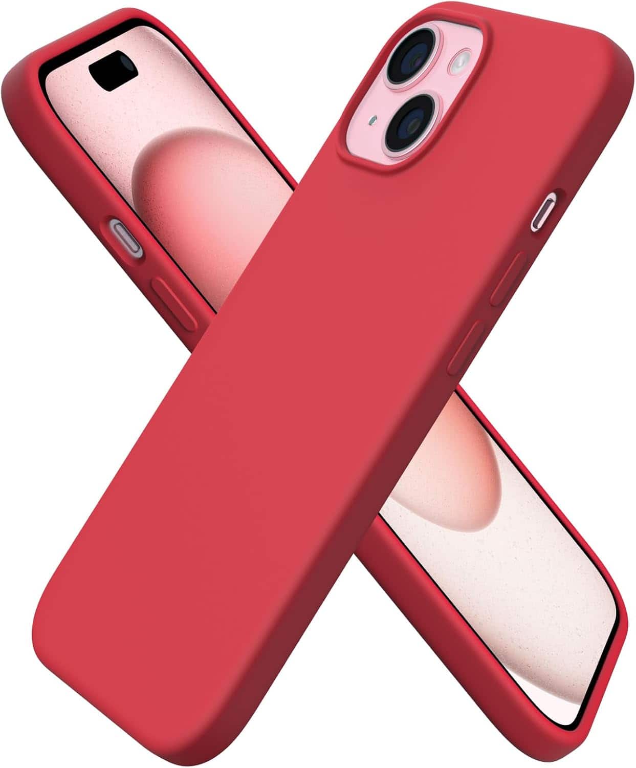Ornarto - Compatible with iPhone 15 Case 6.1", Slim Liquid Silicone 3 Layers Full Covered Protective Cover - Red