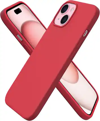 Front. Ornarto - ORNARTO Compatible with iPhone 15 Case 6.1", Slim Liquid Silicone 3 Layers Full Covered Protective Cover-Red - Red.