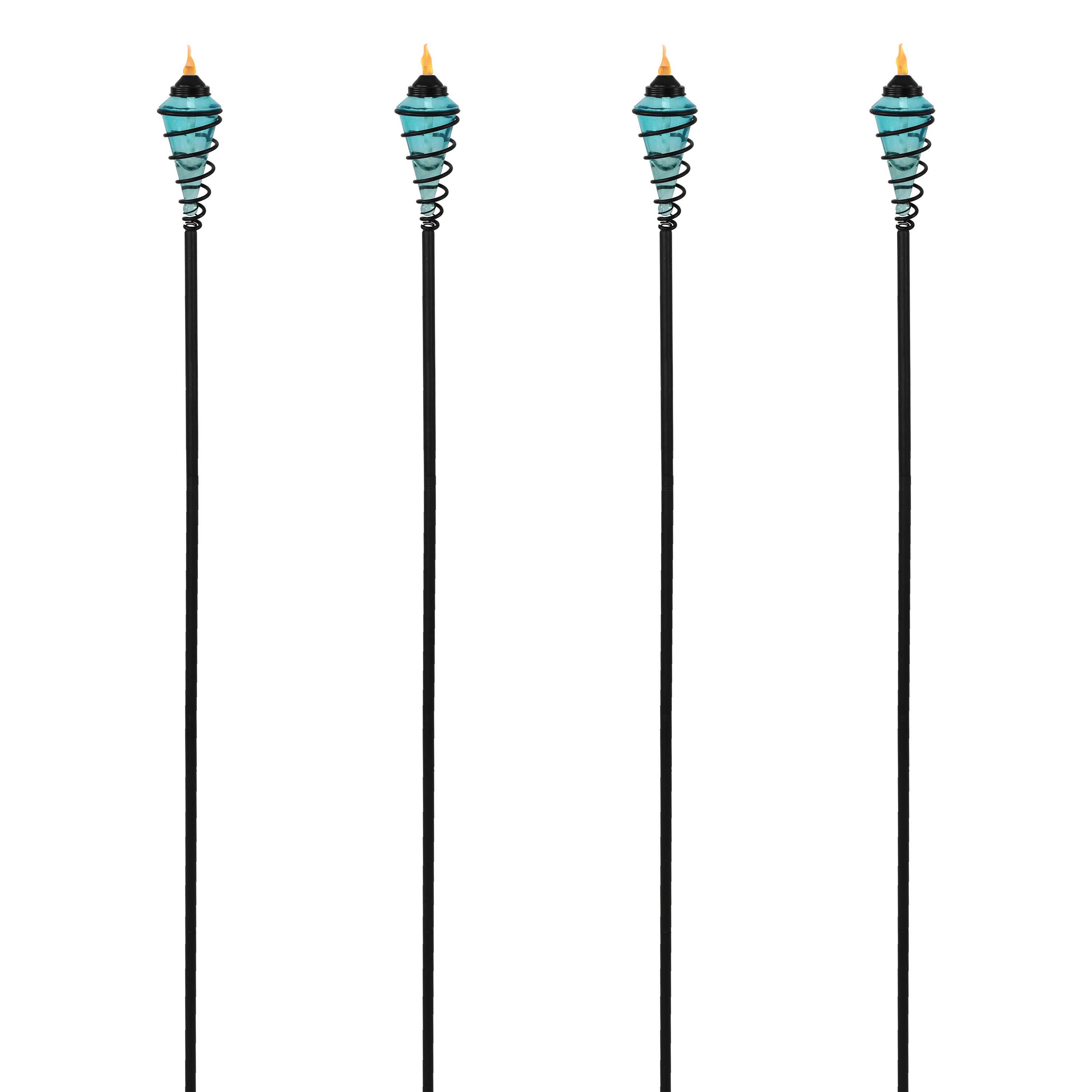Alt View 4. Sunnydaze - Swirled Metal/Glass 2-in-1 Outdoor Lawn Torch - Set of 4 - Blue.