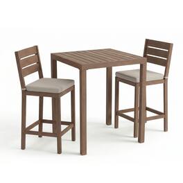 Martha Stewart - Bedford 5 Piece Aluminum Patio Set, 4 Bar Stools with Cushions, 35.5" Square Patio Table - Brown