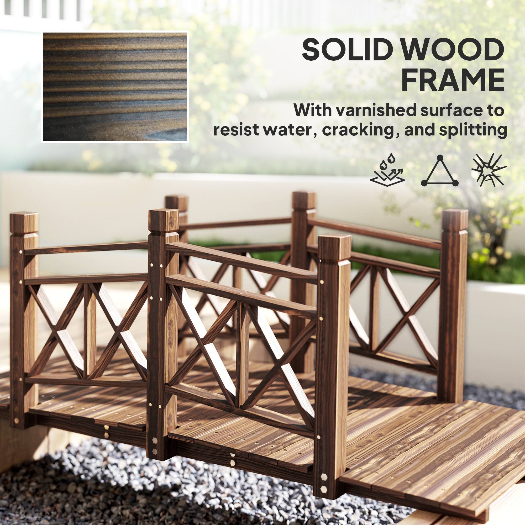 SOLID WOOD FRAME
With varnished surface to resist water, cracking, and splitting