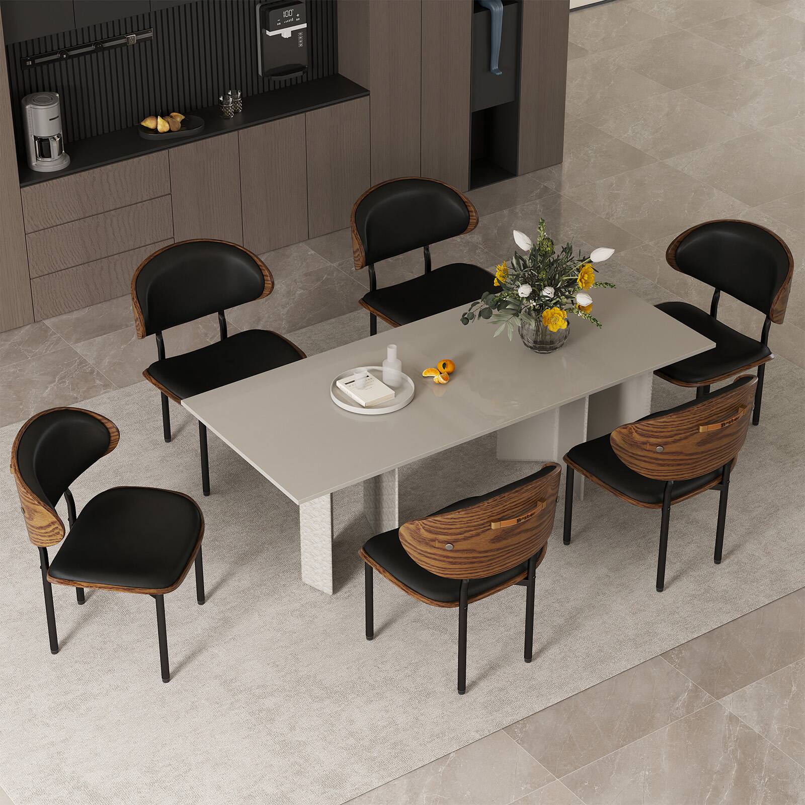 Left. Bestier - Bent Wood Dining Chair Set of 2, Ergonomic Design with PU Upholstery - Black.