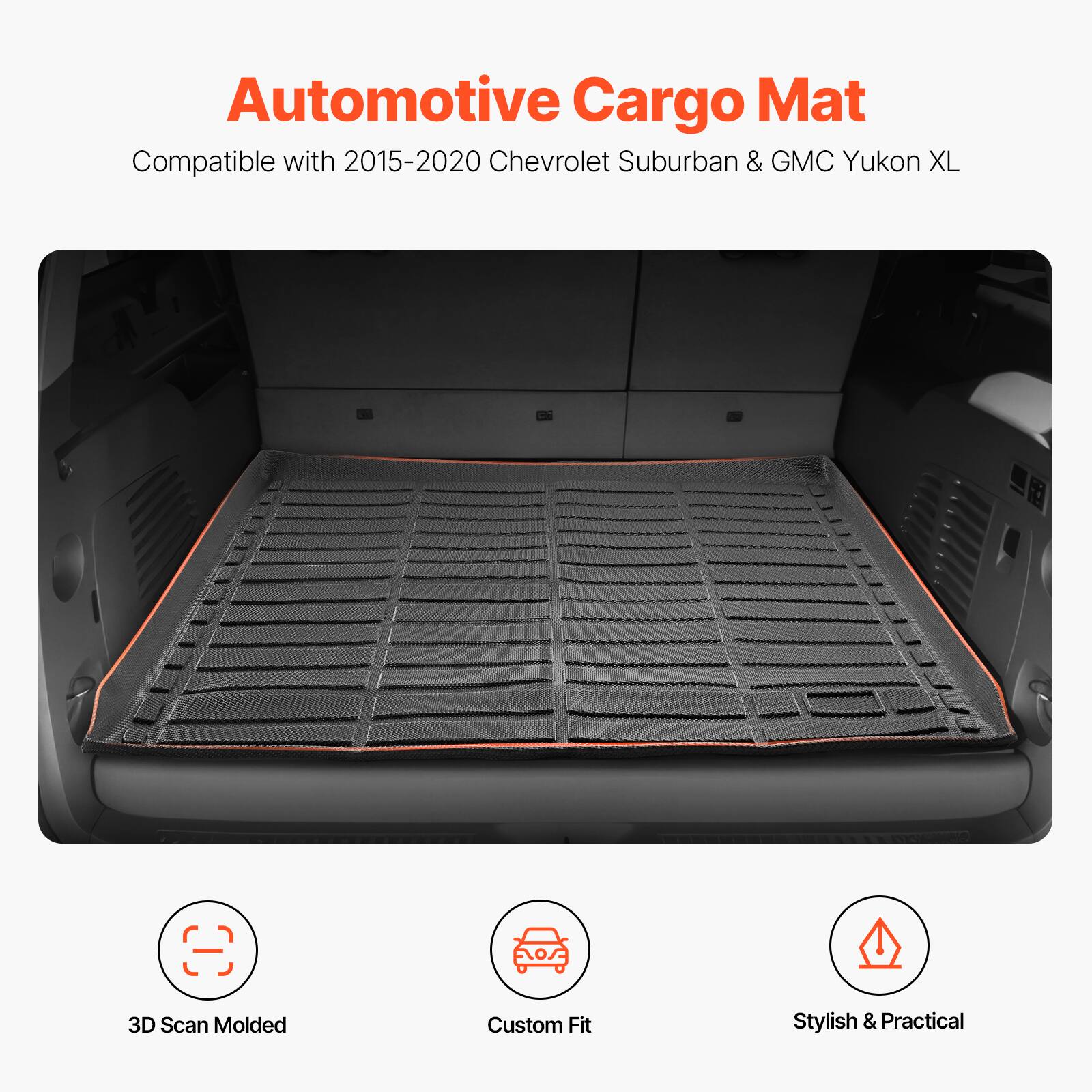 Automotive Cargo Mat  
Compatible with 2015-2020 Chevrolet Suburban & GMC Yukon XL  

3D Scan Molded  
Custom Fit  
Stylish & Practical