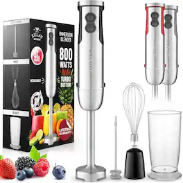 Zulay Kitchen - 4-in-1 Immersion Stick Mixer Hand Blender - Handheld Portable Blender 800 Watts, 12 Speeds - Black