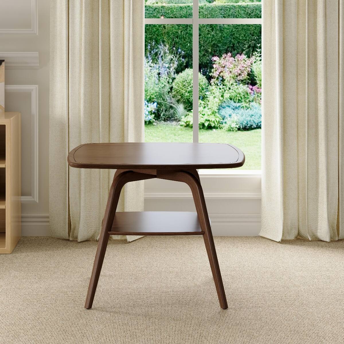Alt View 1. Loheer - Loheer Modern Wooden Dining Table With Storage Shelf, Walnut Finish - Walnut.
