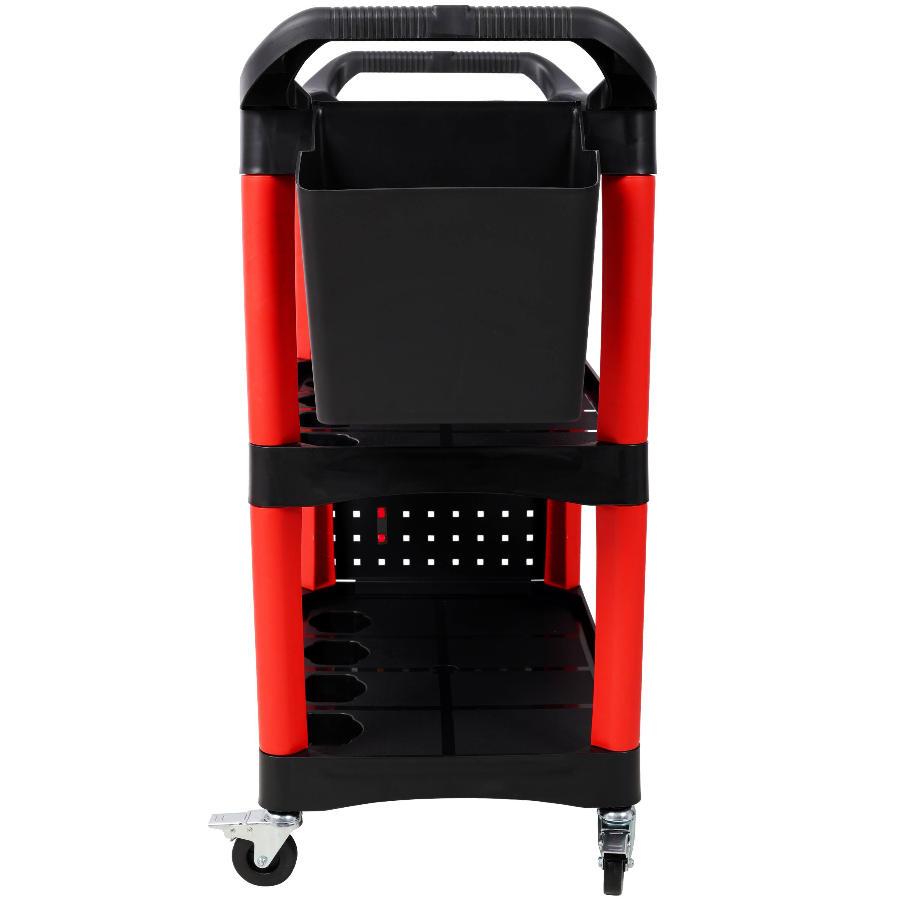 Alt View 6. ELEMENT ACE - 3-Tier Rolling Auto Detailing Cart with Wheels, Bucket, Panel & Hooks - Garage, Workshop, Repair Shop Tool Storage - Black+Red.