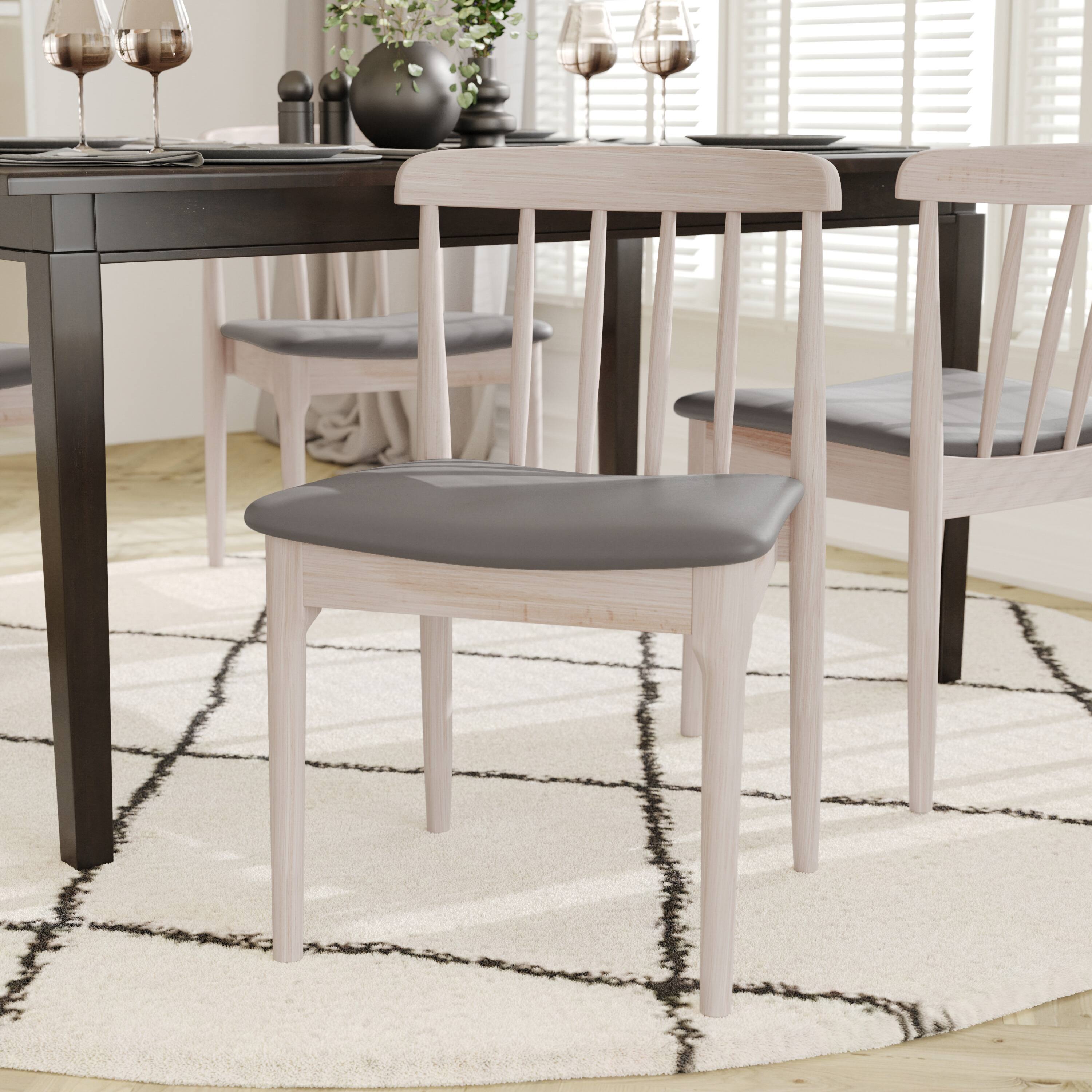 Alt View 3. Emma + Oliver - Charlize Solid Wood Dining Chair with Spindle Backrest and Vinyl Seat - Brown Vinyl Seat/Antique White Wood Frame.