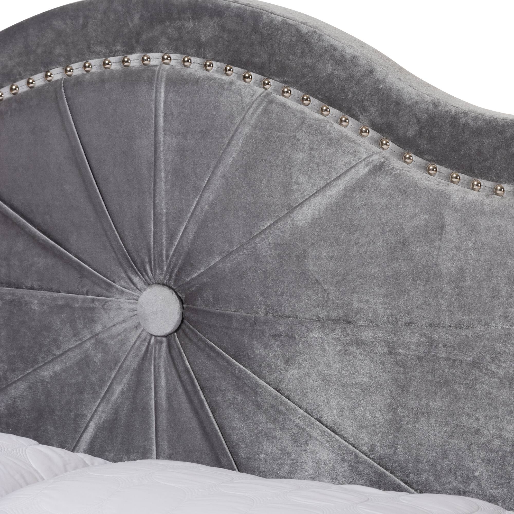 Back. Baxton Studio - Embla Modern and Contemporary Velvet Fabric Upholstered Queen Size Bed - Gray.