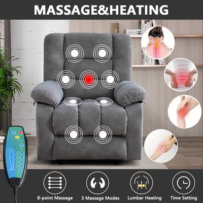 Bestier Recliner Chairs with 8-Point Vibration Massage Manual Pull Recliner with Time Setting Grey Bestier Recliner Chairs with 8-Point Vibration Massage Manual Pull Recliner with Time Setting Grey