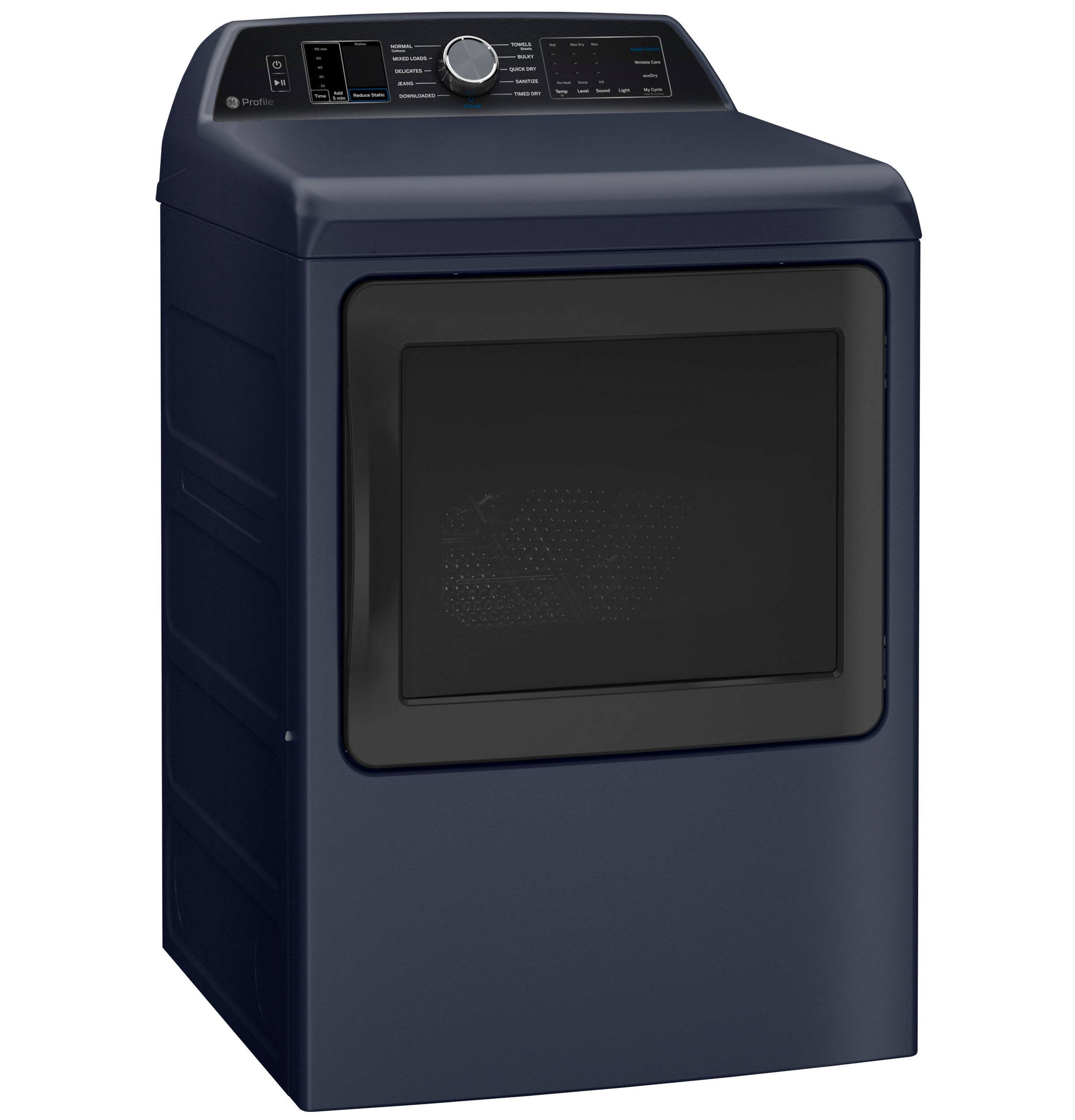 Angle. GE Profile - 7.3 Cu. Ft. Smart Gas Dryer with Steam and Tangle Control - Sapphire Blue.