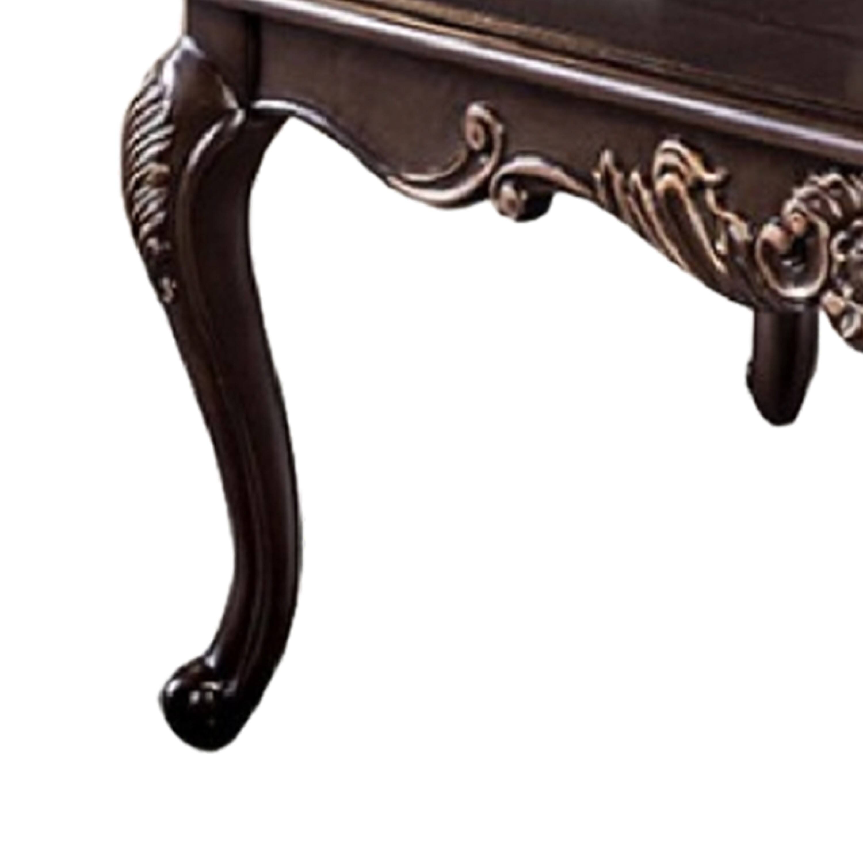 Alt View 3. Manhattan Lane - Astor Coffee Table, 52 Inch Dark Cherry Brown Wood, Carved Details - Cherry Brown, Gold.